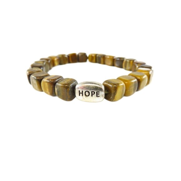 For Repurpose 22 Square Tiger Eye Beads One Silver Oval "Hope" Bead - Picture 1 of 11